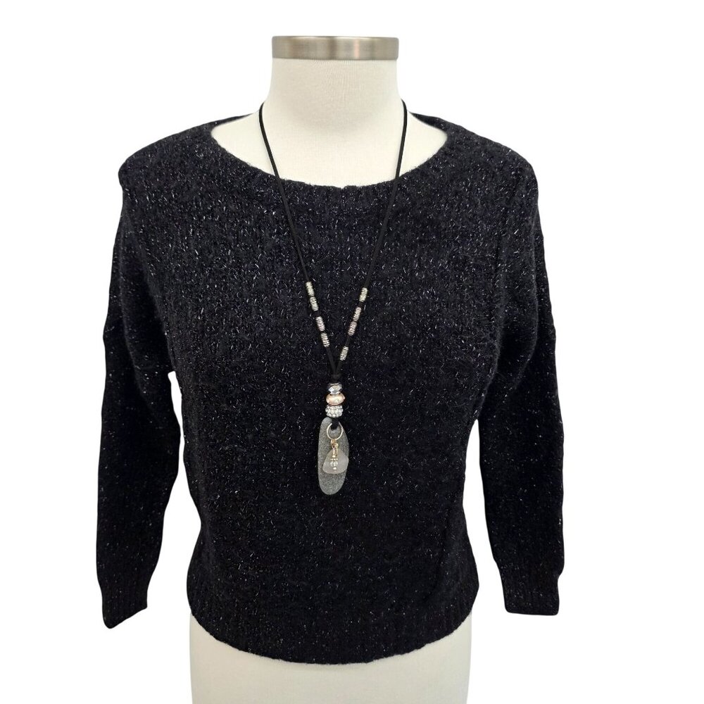 Jennifer Lopez Black Metallic Knit Sweater Womens Size XS Long Sleeve‎ Casual